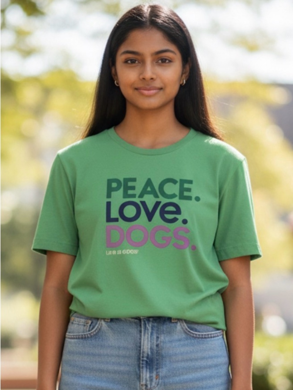 XXL Life is Good Peace Love Dogs Graphic Tee Bright Green